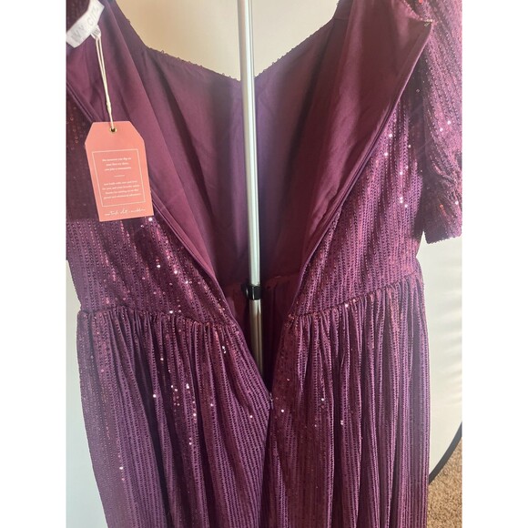 Ivy City Co Clara Dress Plum Sequins Fit Flare Puff Sleeve Holiday XXL  NWT - Picture 6 of 14